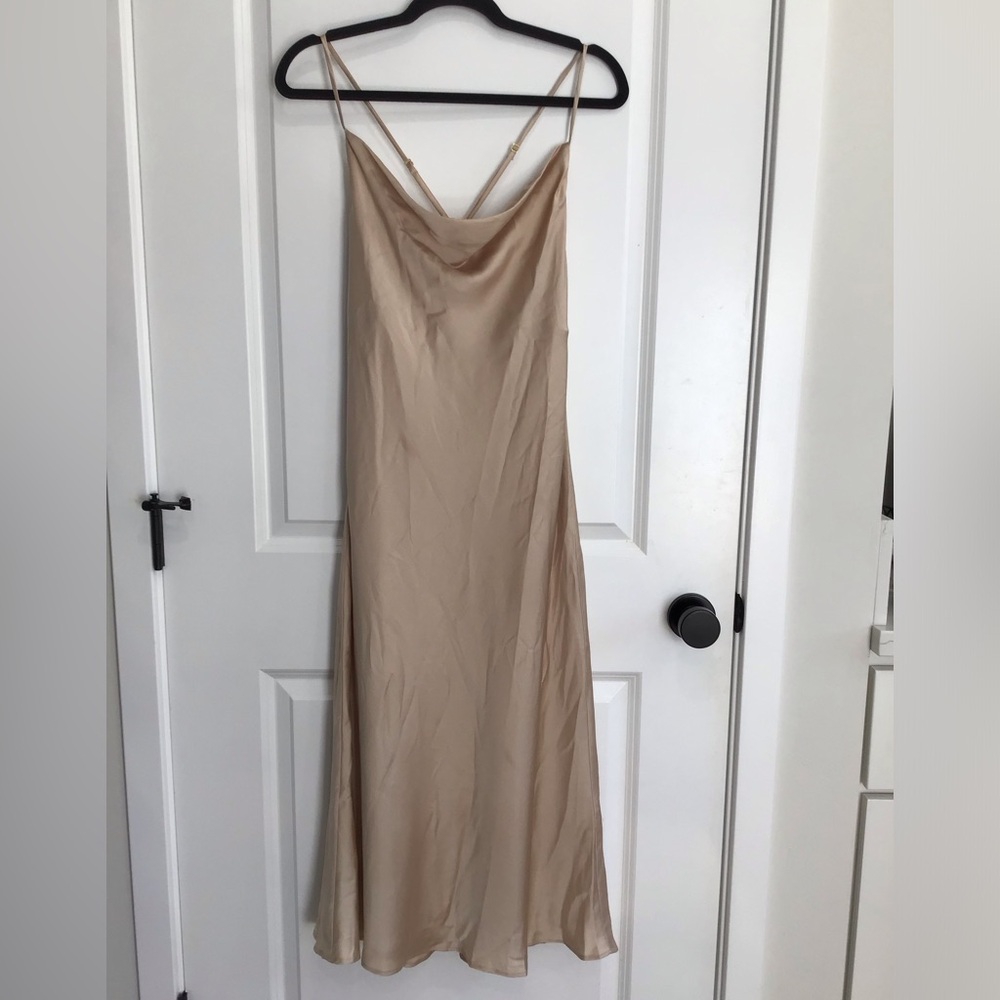 Show Me Your Mumu Cocktail Women Midi‎ Dress True Gold Luxe Satin SIZE M